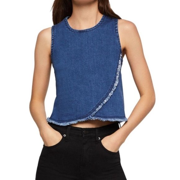 BCBGeneration Denim Frayed Crop Sleeveless Tee Tank Size S - Picture 2 of 7